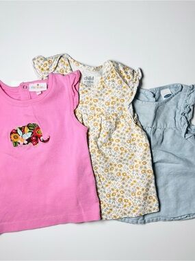 Vintage Babynass Old Navy Carters Coquette Floral & Chambray Blouse Bundle 3pcs